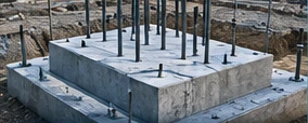 Illustrative concrete foundation with starter reinforcement